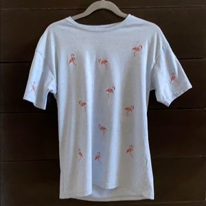 Zara Man Small Blue T-Shirt with Pink Flamingoes